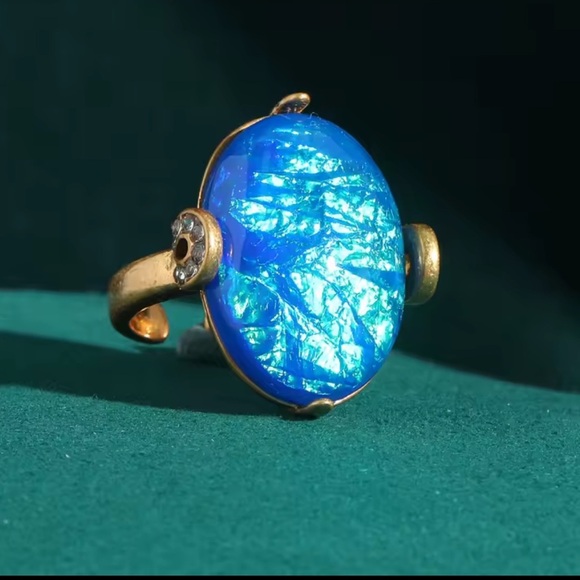 Anthropologie Jewelry - Imperial Blue Opal Ring Handcrafted Brass with Regal Elegance
